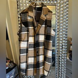 SHEIN Plaid Sleeveless Coat - Brown, Black, White